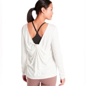 Athleta Waterfall Draped Open Back Long Sleeve Crewneck Tee Shirt Ivory White M